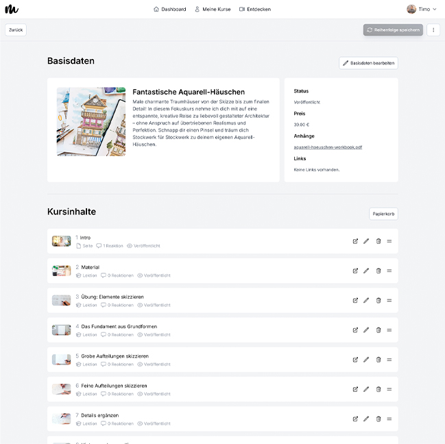 Screenshot Kurs-Erstellung